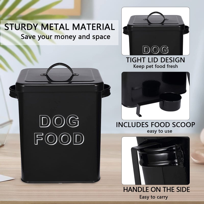 Morezi Dog Food Storage Container Farmhouse Pet Food Storage Containers with Lid and Scoop, Perfect Vintage Canister Treats Tin for Kitchen Countertop, Shelf, Great Gift for Pet Owners - Dog Food - Black - Image 4